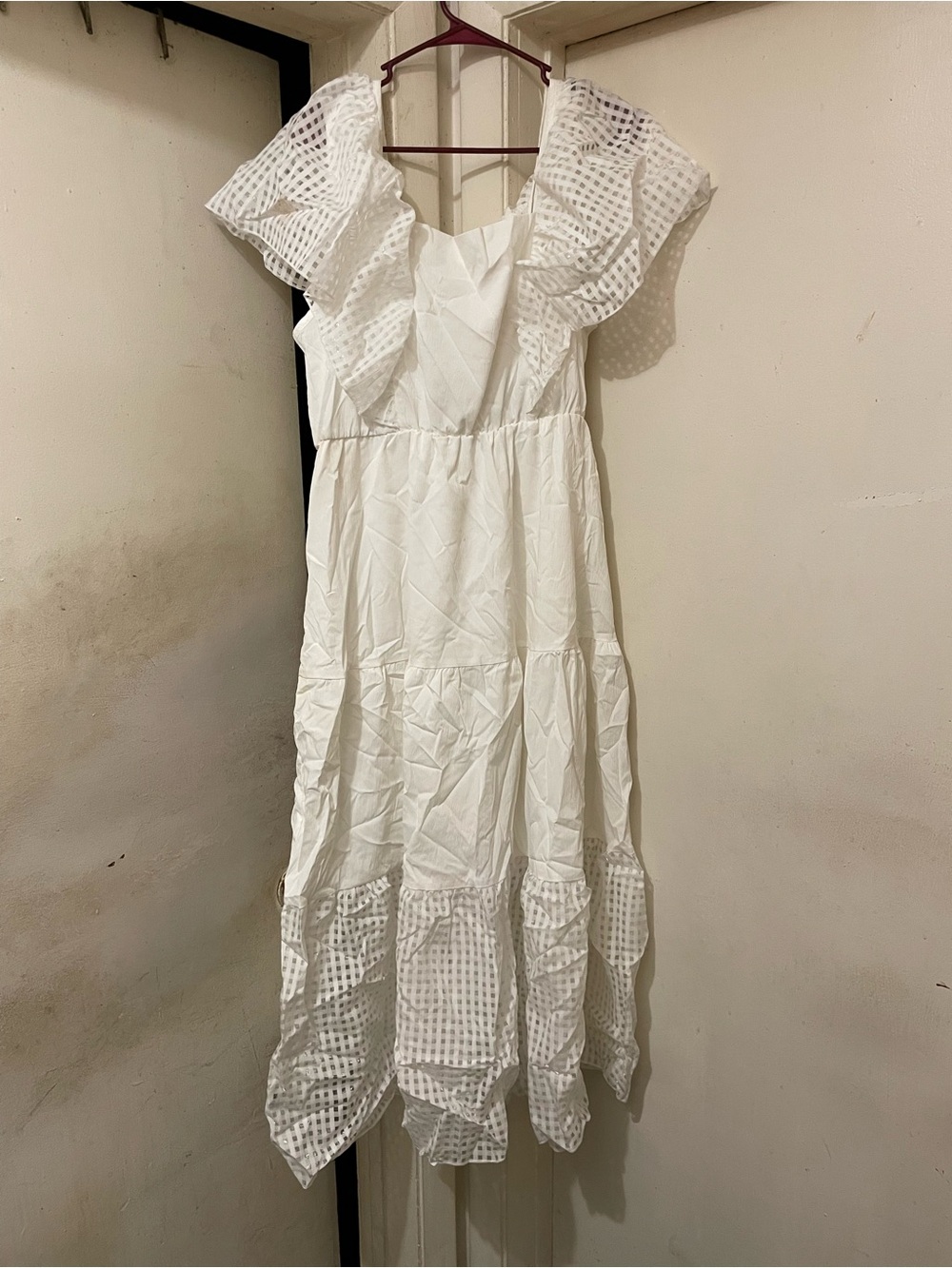 SHEIN White Maxi Dress with Ruffle Cap Sleeves Size 2XL Please Read